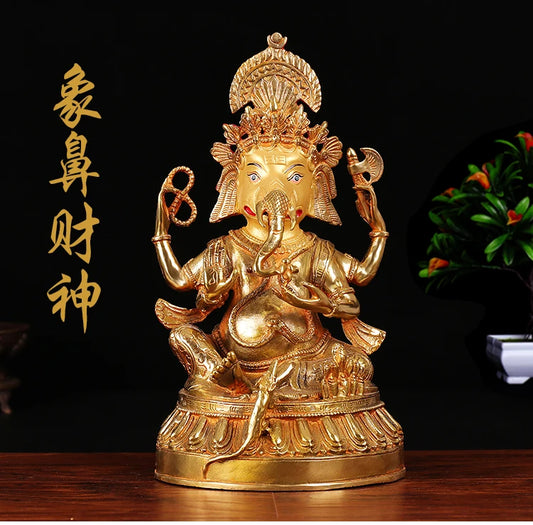 HOT SALE  28 CM Buddhism gilding Ganesha mammon God of wealth Buddha brass statue GOOD MASCOT