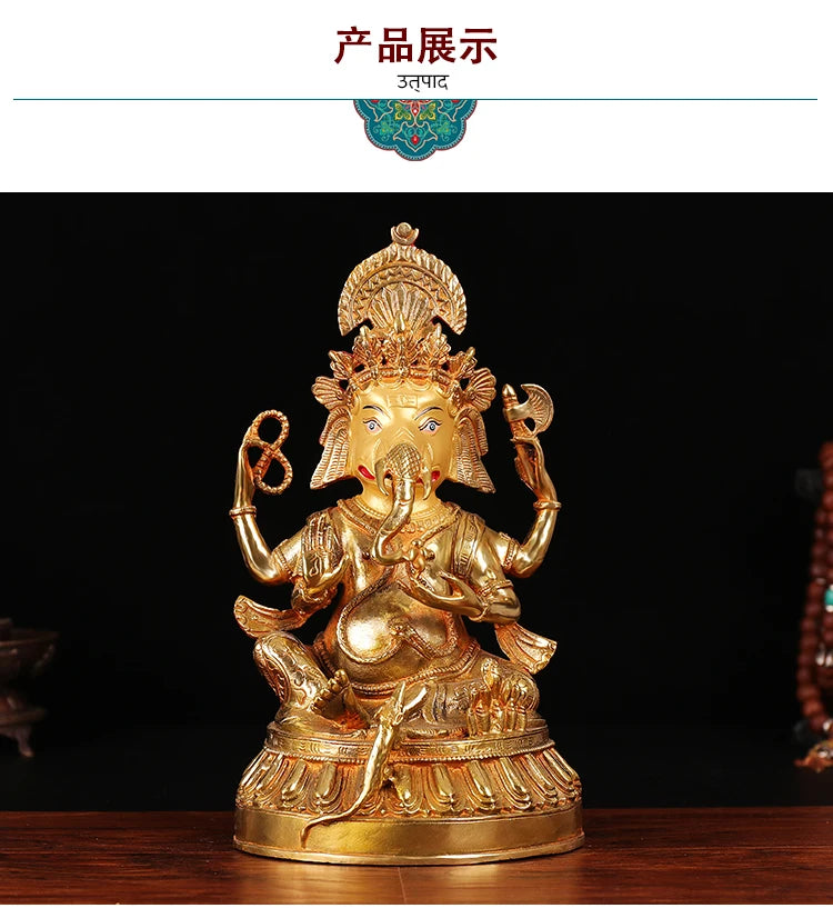 HOT SALE  28 CM Buddhism gilding Ganesha mammon God of wealth Buddha brass statue GOOD MASCOT