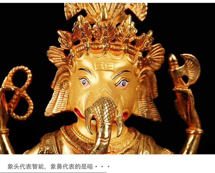 HOT SALE  28 CM Buddhism gilding Ganesha mammon God of wealth Buddha brass statue GOOD MASCOT