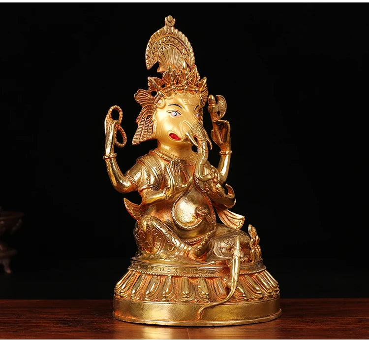 HOT SALE  28 CM Buddhism gilding Ganesha mammon God of wealth Buddha brass statue GOOD MASCOT
