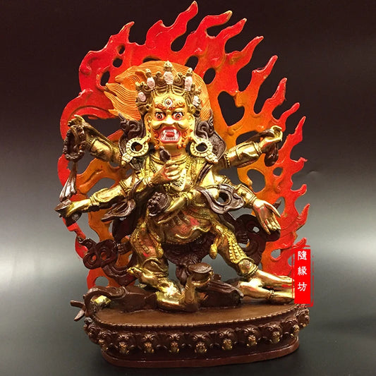 HOT SALE 30 cm LARGE # HOME hall  Protection Talisman Tibetan Buddhism gold-plated gilt Six arm Mahaka La buddha statue