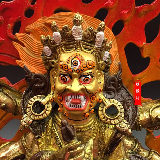 HOT SALE 30 cm LARGE # HOME hall  Protection Talisman Tibetan Buddhism gold-plated gilt Six arm Mahaka La buddha statue