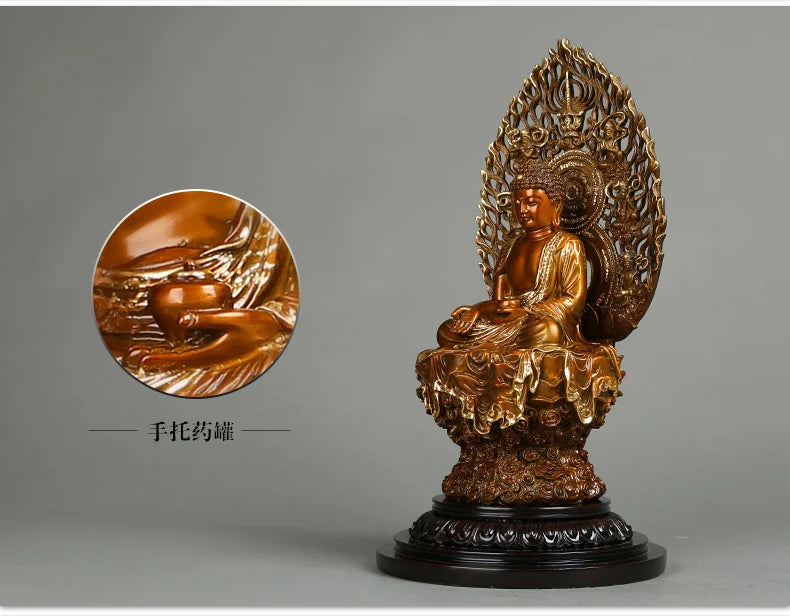 HOT SALE 34 cm LARGE # High grade Buddha figure HOME hall TOP Protection Buddhism gold-plated bronze buddha figure statue