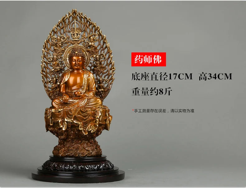 HOT SALE 34 cm LARGE # High grade Buddha figure HOME hall TOP Protection Buddhism gold-plated bronze buddha figure statue