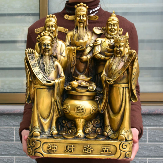 HOT SALE # 47CM huge HOME Company business efficacious  thriving business 5 God of wealth brass mammon FENG SHUI statue
