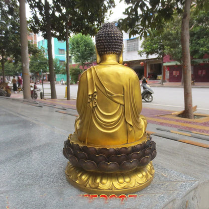 HOT SALE # 47cm Large HUGE # HOME lobby Temple efficacious Talisman protection GOLD RU LAI Buddha brass carving Sculpture statue