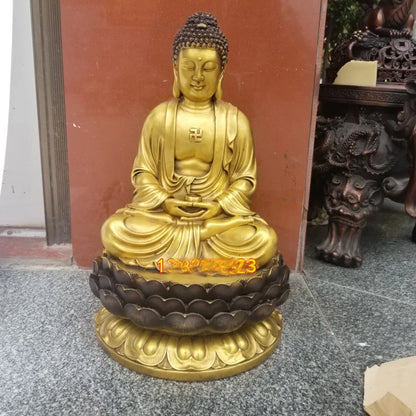 HOT SALE # 47cm Large HUGE # HOME lobby Temple efficacious Talisman protection GOLD RU LAI Buddha brass carving Sculpture statue