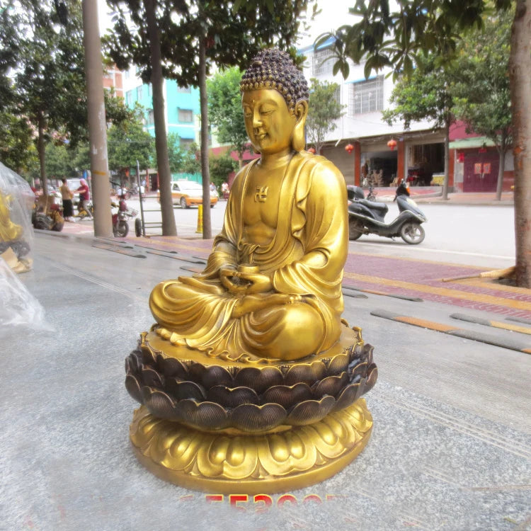 HOT SALE # 47cm Large HUGE # HOME lobby Temple efficacious Talisman protection GOLD RU LAI Buddha brass carving Sculpture statue