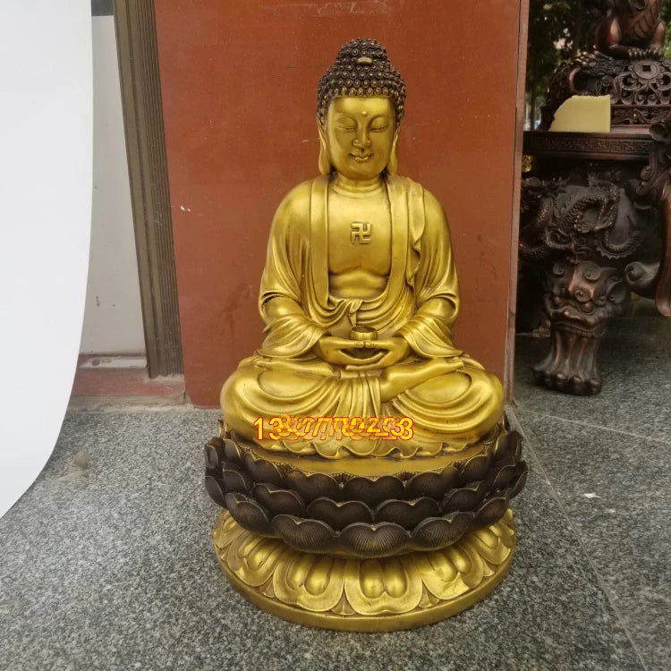 HOT SALE # 47cm Large HUGE # HOME lobby Temple efficacious Talisman protection GOLD RU LAI Buddha brass carving Sculpture statue
