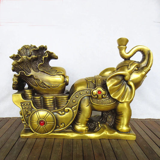 HOT SALE Bring in wealth HOME office business TOP Money Drawing  Mascot # GOLD Elephant haul BAI CAI FENG SHUI Brass statue