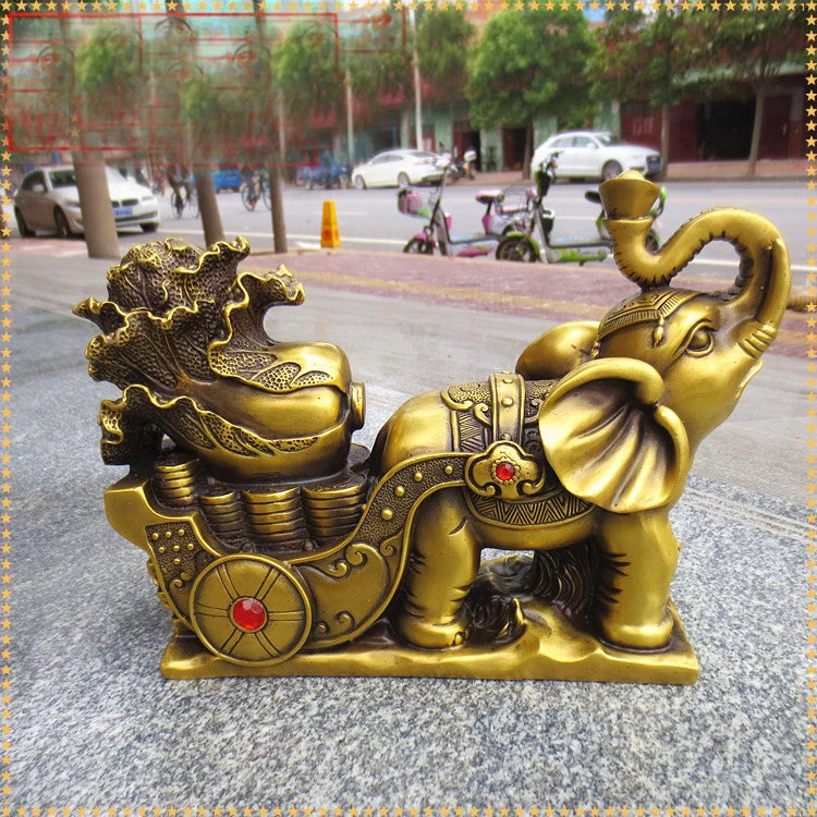 HOT SALE Bring in wealth HOME office business TOP Money Drawing  Mascot # GOLD Elephant haul BAI CAI FENG SHUI Brass statue