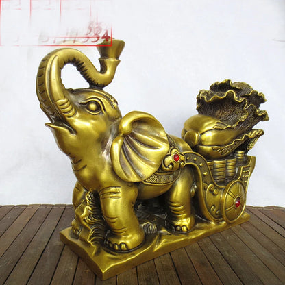HOT SALE Bring in wealth HOME office business TOP Money Drawing  Mascot # GOLD Elephant haul BAI CAI FENG SHUI Brass statue