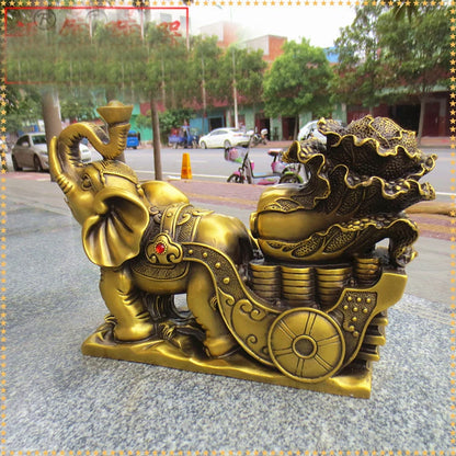 HOT SALE Bring in wealth HOME office business TOP Money Drawing  Mascot # GOLD Elephant haul BAI CAI FENG SHUI Brass statue
