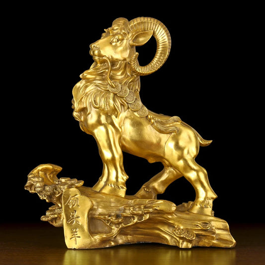 HOT SALE Bring in wealth treasure HOME office business TOP Money Drawing  Talisman # Golden He-goat FENG SHUI Brass statue