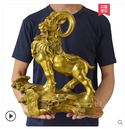 HOT SALE Bring in wealth treasure HOME office business TOP Money Drawing  Talisman # Golden He-goat FENG SHUI Brass statue