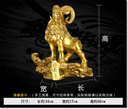 HOT SALE Bring in wealth treasure HOME office business TOP Money Drawing  Talisman # Golden He-goat FENG SHUI Brass statue