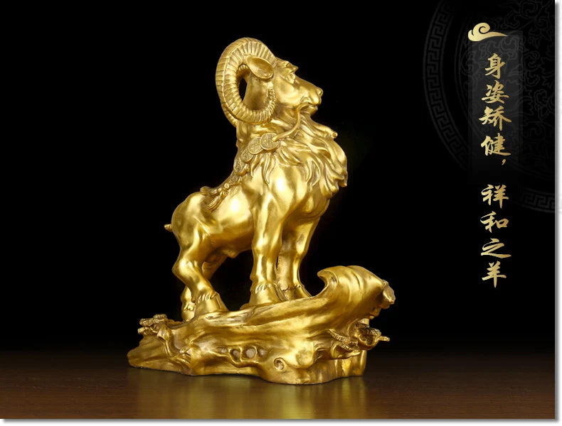 HOT SALE Bring in wealth treasure HOME office business TOP Money Drawing  Talisman # Golden He-goat FENG SHUI Brass statue