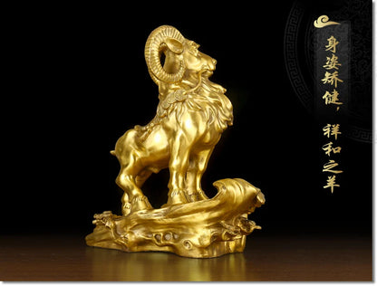 HOT SALE Bring in wealth treasure HOME office business TOP Money Drawing  Talisman # Golden He-goat FENG SHUI Brass statue