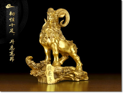 HOT SALE Bring in wealth treasure HOME office business TOP Money Drawing  Talisman # Golden He-goat FENG SHUI Brass statue