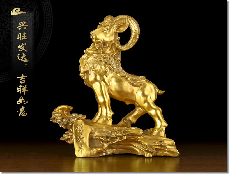 HOT SALE Bring in wealth treasure HOME office business TOP Money Drawing  Talisman # Golden He-goat FENG SHUI Brass statue