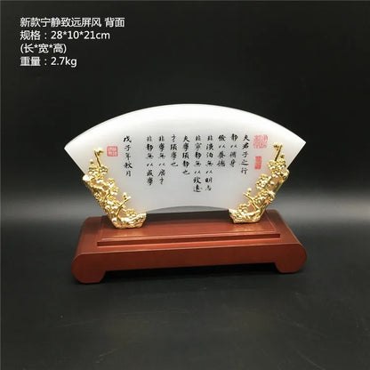 HOT SALE CHINA foreign gift office Mascot Success Golden JADE "ning jing zhi yuan "FENG SHUI art statue