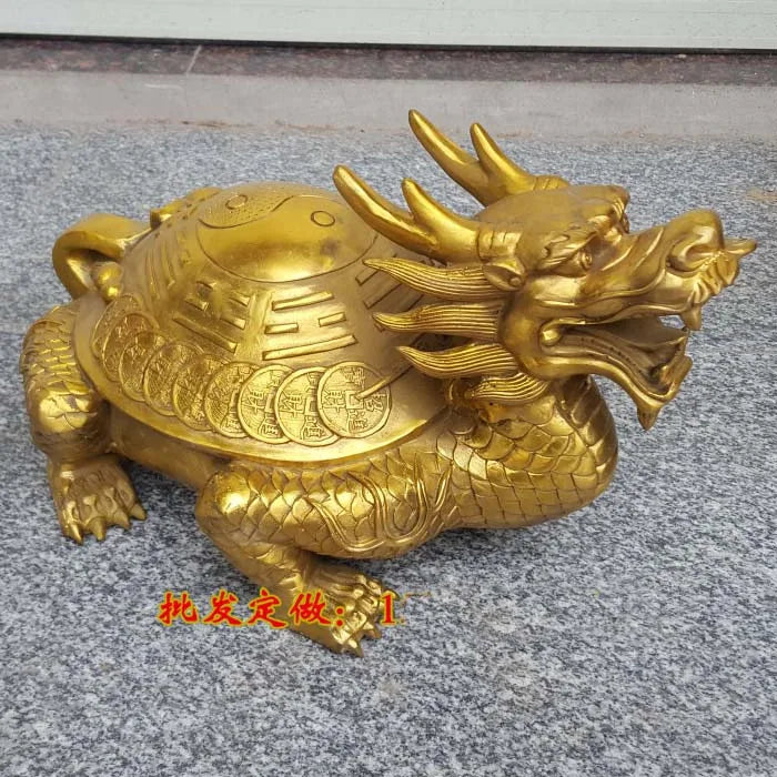 HOT SALE -Company SHOP HOME Money Drawing exorcise evil spirits Mascot talisman Golden Dragon turtle FENG SHUI Brass statue