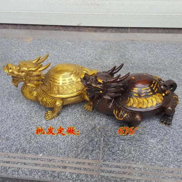 HOT SALE -Company SHOP HOME Money Drawing exorcise evil spirits Mascot talisman Golden Dragon turtle FENG SHUI Brass statue