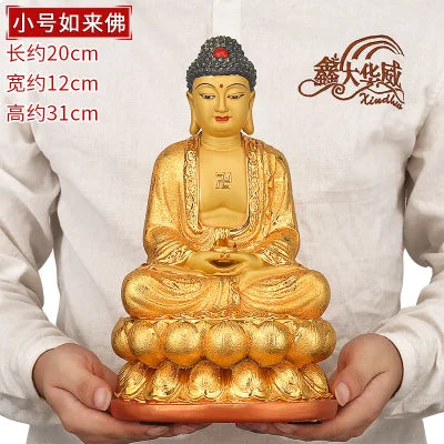 HOT SALE # GOOD figure of Buddha # Home family Bless Safe good luck Buddha -GOLD RULAI the Medicine Buddha Lotus statue