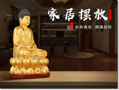 HOT SALE # GOOD figure of Buddha # Home family Bless Safe good luck Buddha -GOLD RULAI the Medicine Buddha Lotus statue