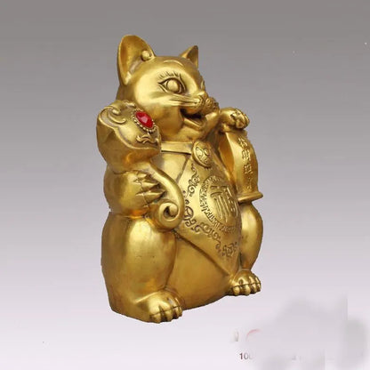 HOT SALE Golden Good luck cat # OFFICE HOME Talisman Money Drawing Golden auspicious fortune CAT Brass statue-23 CM