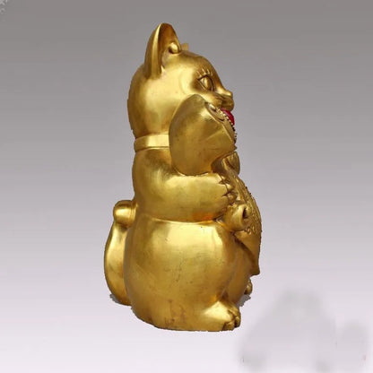 HOT SALE Golden Good luck cat # OFFICE HOME Talisman Money Drawing Golden auspicious fortune CAT Brass statue-23 CM