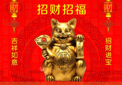 HOT SALE Golden Good luck cat # OFFICE HOME Talisman Money Drawing Golden auspicious fortune CAT Brass statue-23 CM