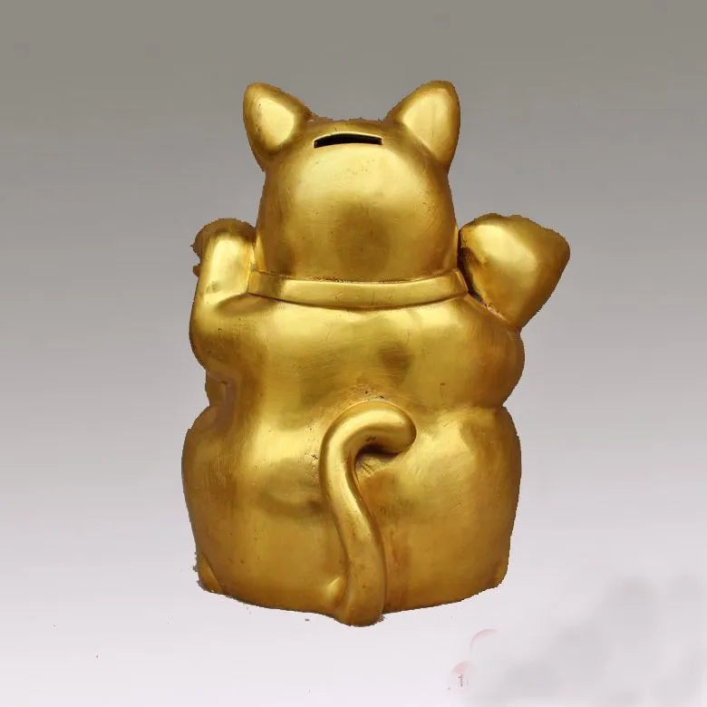 HOT SALE Golden Good luck cat # OFFICE HOME Talisman Money Drawing Golden auspicious fortune CAT Brass statue-23 CM