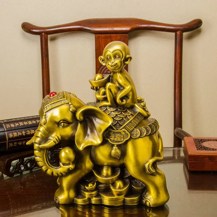 HOT SALE   HOME office business TOP  Talisman # Money Drawing GOLD GOOD money Elephant FENG SHUI Brass statue  30CM