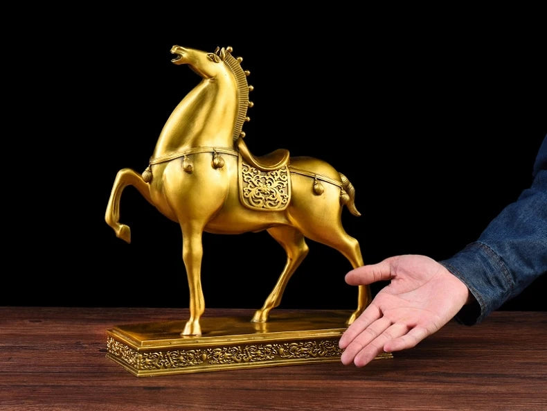 HOT SALE LARGE- Business Money Drawing Talisman House Protection -Home office FENG SHUI KAI GUANG Golden copper horse statue