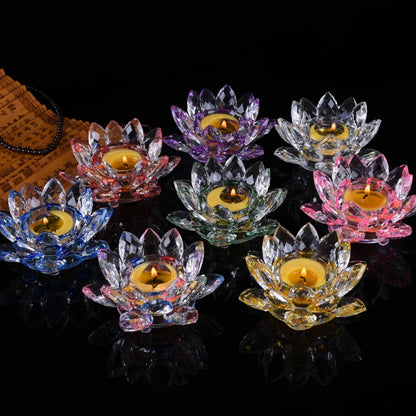 HOT SALE Wholesale Buddhist articles  HOME family Protection Talisman-7P Colored crystal Lotus lamp holder Holy