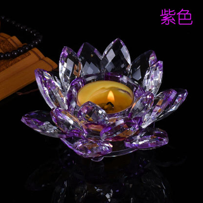 HOT SALE Wholesale Buddhist articles  HOME family Protection Talisman-7P Colored crystal Lotus lamp holder Holy
