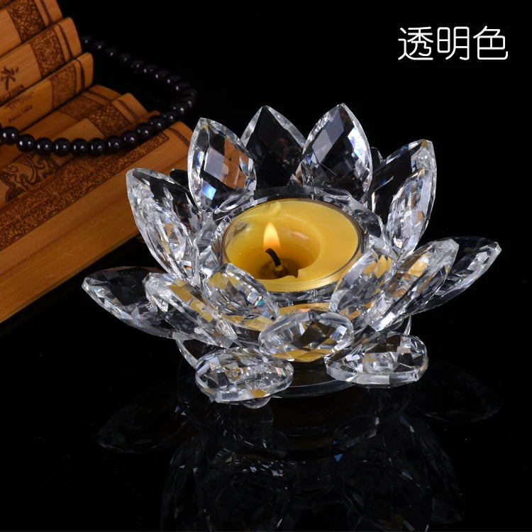 HOT SALE Wholesale Buddhist articles  HOME family Protection Talisman-7P Colored crystal Lotus lamp holder Holy