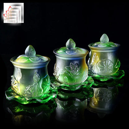 HOT SALE -efficacious HOME family Protection Talisman-3 Colored Glaze Lotus temple cup Holy water cup -M3