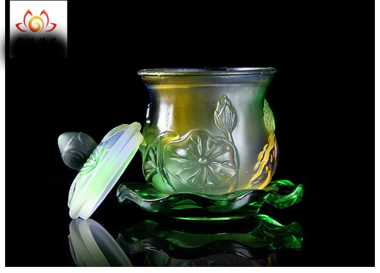 HOT SALE -efficacious HOME family Protection Talisman-3 Colored Glaze Lotus temple cup Holy water cup -M3