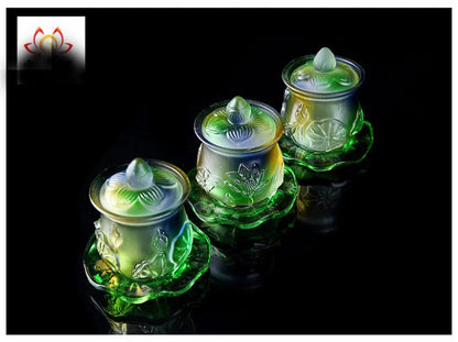 HOT SALE -efficacious HOME family Protection Talisman-3 Colored Glaze Lotus temple cup Holy water cup -M3