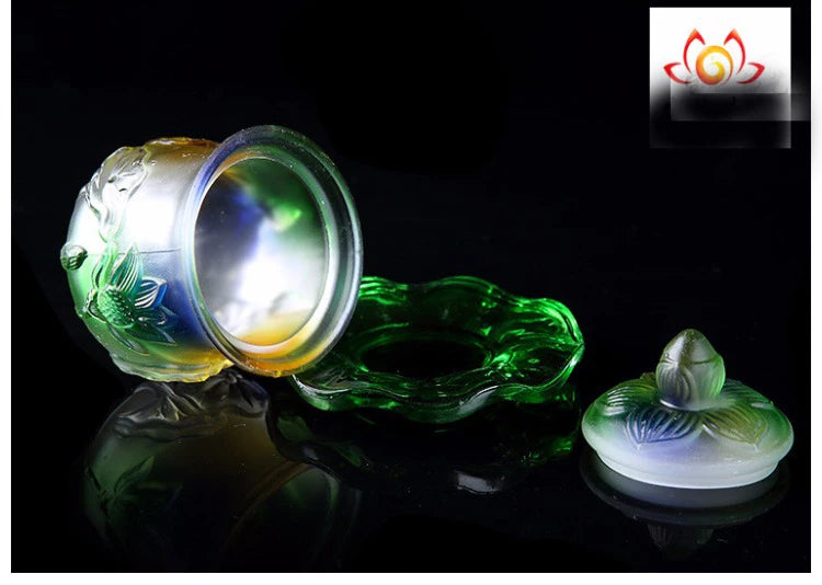HOT SALE -efficacious HOME family Protection Talisman-3 Colored Glaze Lotus temple cup Holy water cup -M3