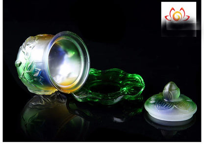 HOT SALE -efficacious HOME family Protection Talisman-3 Colored Glaze Lotus temple cup Holy water cup -M3