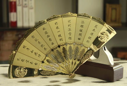 HOT SALE foreign business gift with box plum blossom flower CHINA ART gilding fan copper statue --Collector Edition