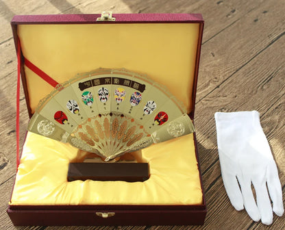 HOT SALE foreign business gift with box plum blossom flower CHINA ART gilding fan copper statue --Collector Edition