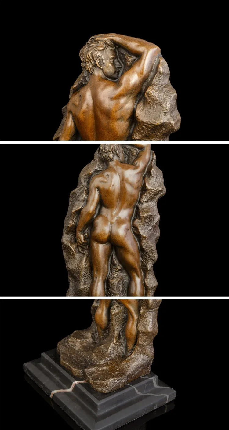 HOT SALE  home LIVING ROOM wall TOP Decor ART--24 CM NUDE MEN bronze statue sculpture Decoration brass decorative