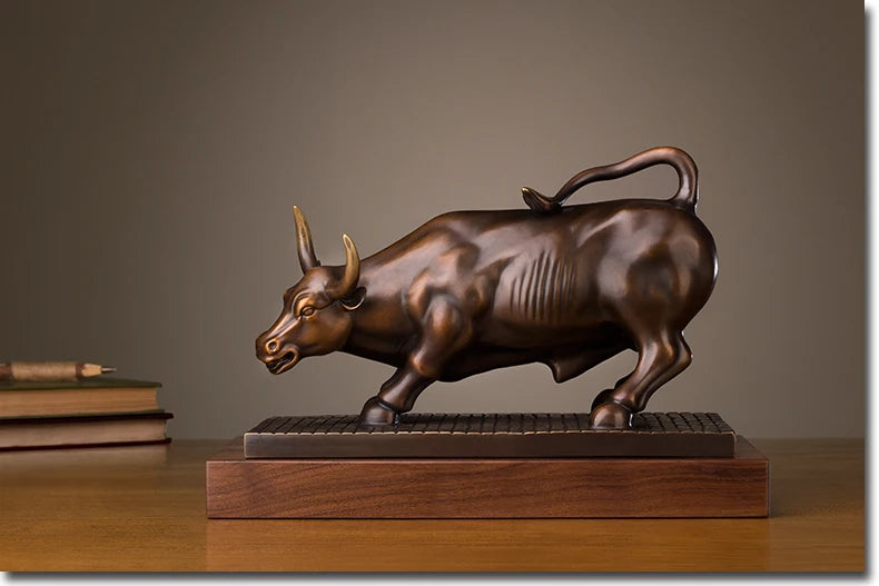 HOT SALE -home office Business equity market Wall Street cattle Money Drawing FENG SHUI Charging Bull bronze sculpture