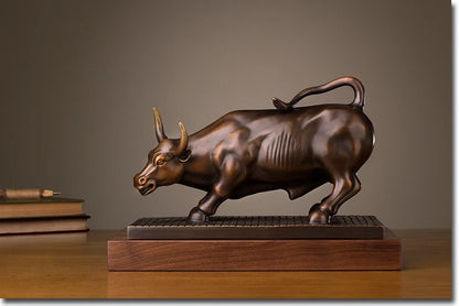 HOT SALE -home office Business equity market Wall Street cattle Money Drawing FENG SHUI Charging Bull bronze sculpture