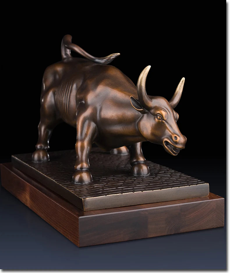 HOT SALE -home office Business equity market Wall Street cattle Money Drawing FENG SHUI Charging Bull bronze sculpture
