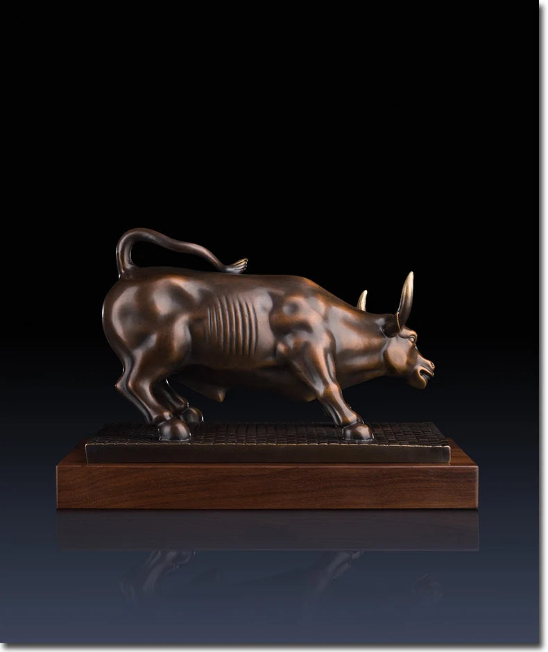 HOT SALE -home office Business equity market Wall Street cattle Money Drawing FENG SHUI Charging Bull bronze sculpture